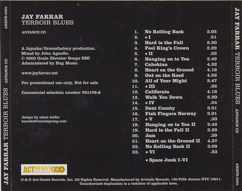 Jay Farrar - Terroir Blues Advance Promo CD