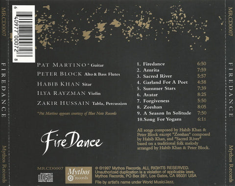 PAT MARTINO w/ Peter Block, Ustad Habib Khan, Ilya Rayzman, Zakir Hussain ‎– Fire Dance CD