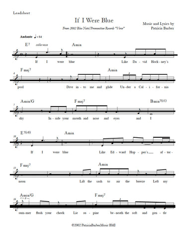 Patricia Barber "If I Were Blue" (in key of Am) Lead Sheet DIGITAL