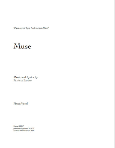 Patricia Barber "Muse" (in key of F) Piano/Vocal Score DIGITAL