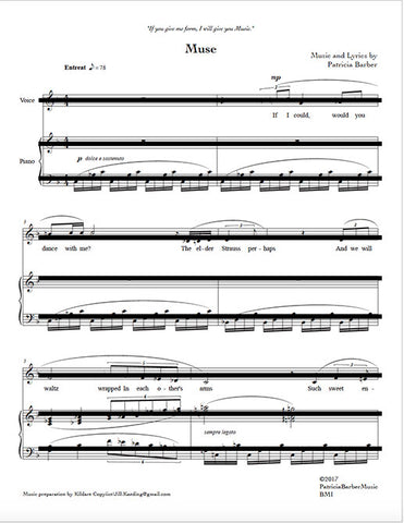 Patricia Barber "Muse" (in key of F) Piano/Vocal Score DIGITAL