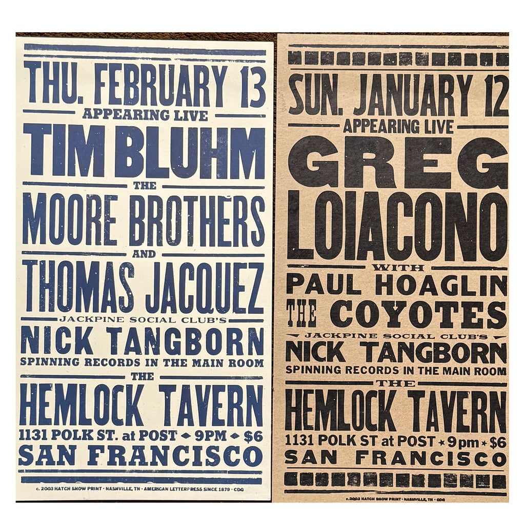 TIM BLUHM / GREG LOIACONO ‎– The Hemlock - San Francisco, CA 2/13, 1/12/03 Posters