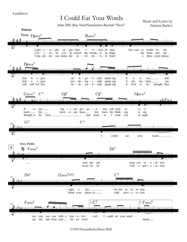 Patricia Barber "I Could Eat Your Words" Lead Sheet DIGITAL
