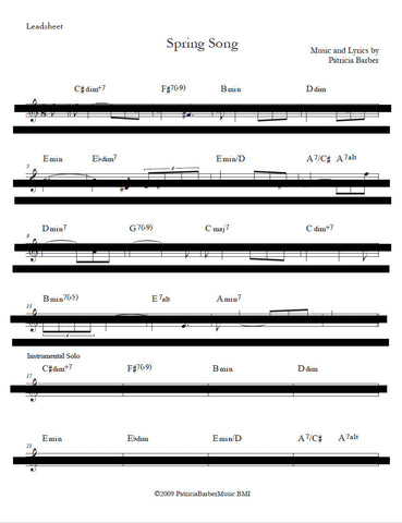 Patricia Barber "Spring Song" (in key of Am) Lead Sheet DIGITAL